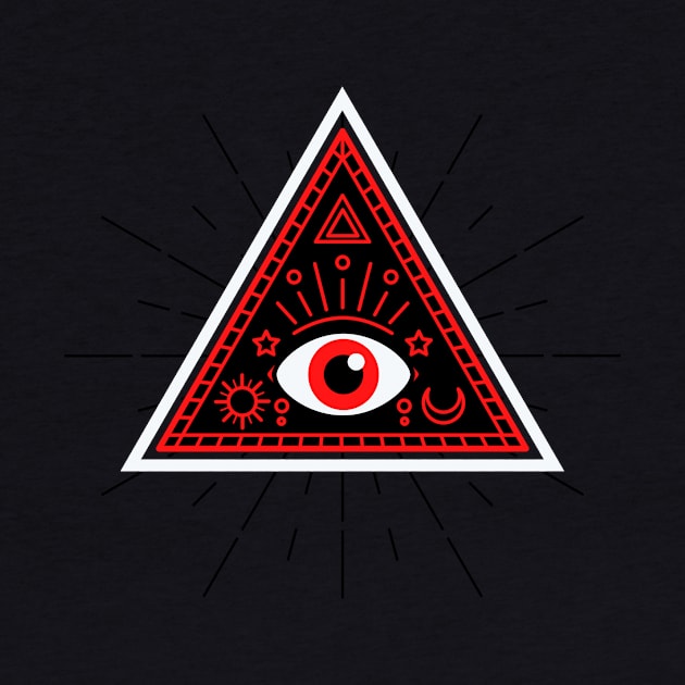 All Seeing eye - red and black with red eye by Just In Tee Shirts